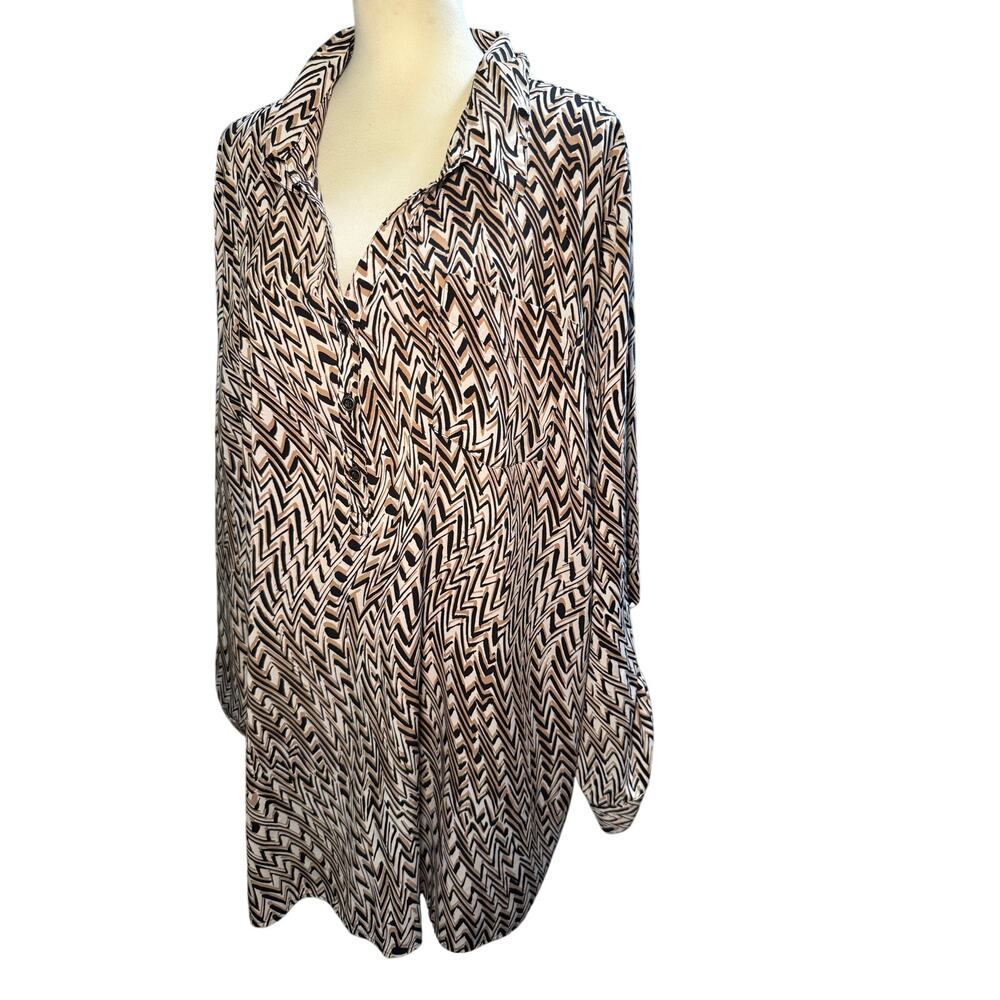 Catherines Abstract Chevron Print Tunic Blouse, Brown Black, Plus Size 3X